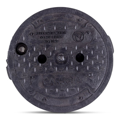 10" RD BLK BODY AND LID W/BOLT RECLAIMED WATER DO NOT DRINK ENGLISH AND SPANISH WITH INTERNATIONAL SYMBOL
