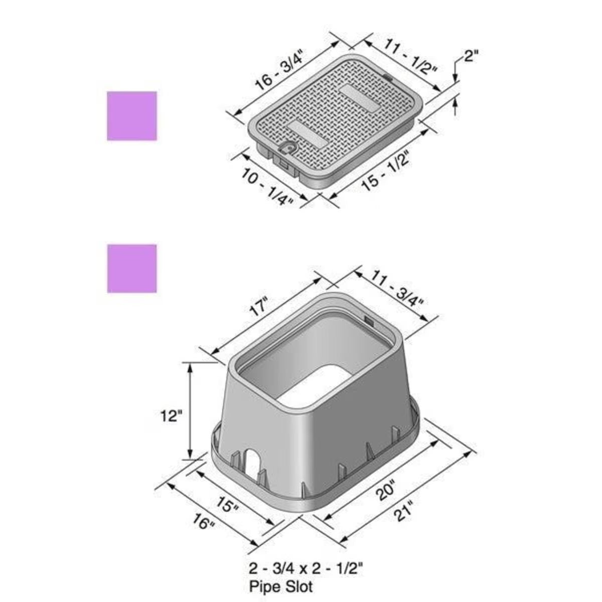 NDS Standard Valve Box Rectangle 14 in. x 19 in. x 12 in.H Purple Box/Purple Lid Overlapping RW