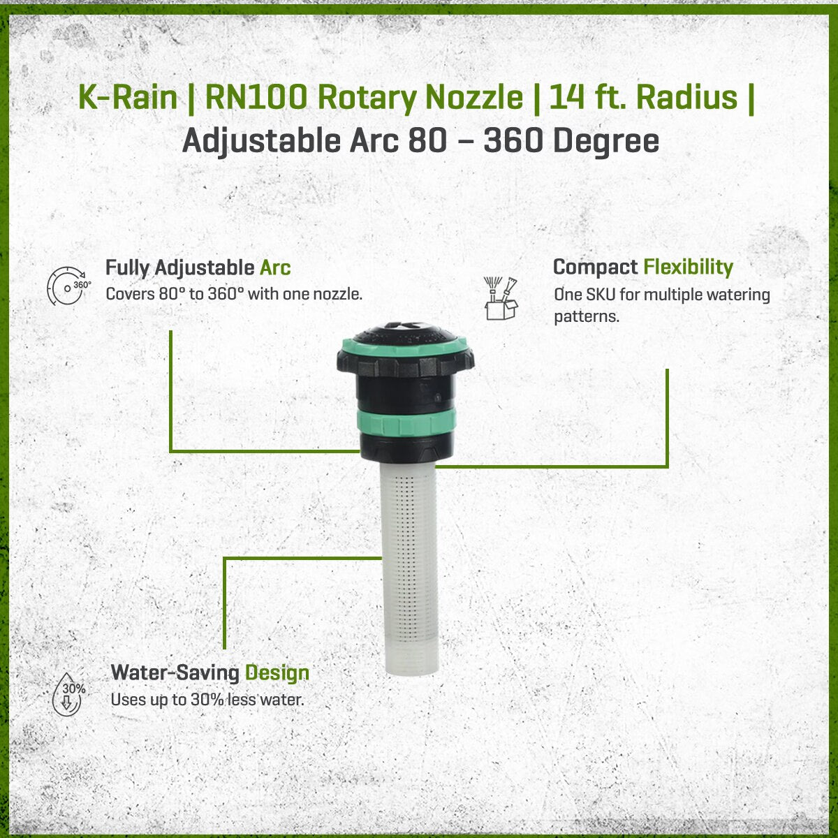 K-Rain RN100 Rotary Nozzle 14 ft. Radius Adjustable Arc 80 - 360 Degree