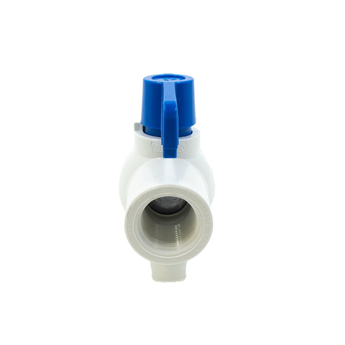3/4 PVC White Ball Valve Thd 491 Commercial Blue Handle Colonial Lasco