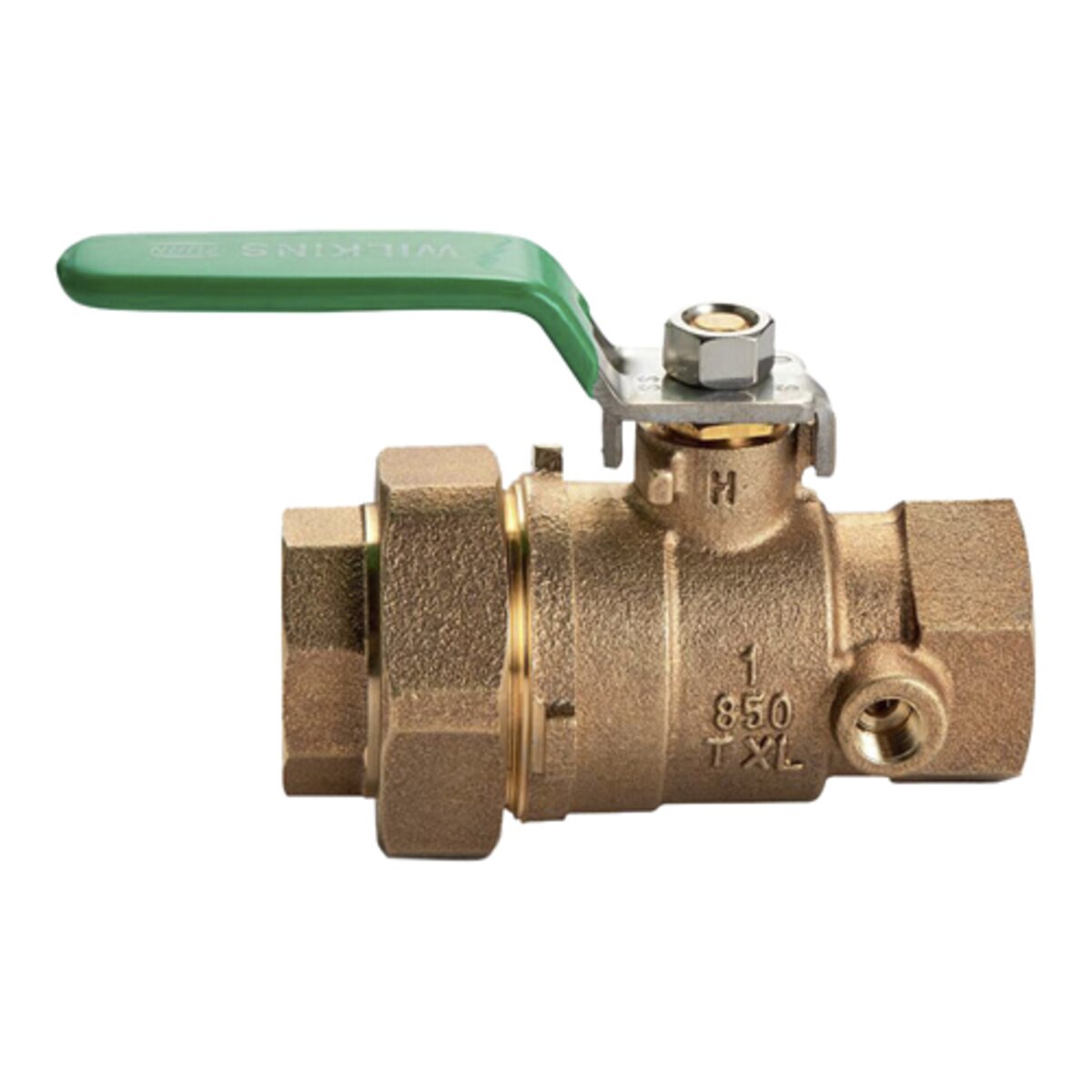 Wilkins 850TUXL Full Port Tapped Union Ball Valve Lead Free Bronze 1 in.