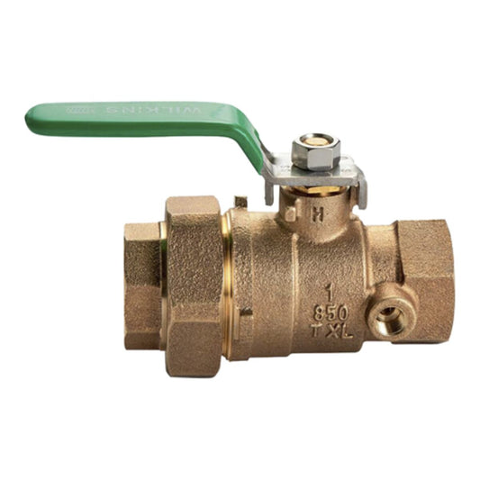 Wilkins 850TUXL Full Port Tapped Union Ball Valve Lead Free Bronze 1 in.
