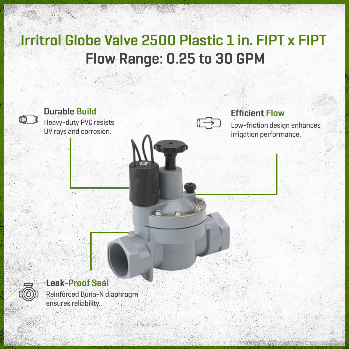 Irritrol Globe Valve 205 Plastic 1 in. w/ Flow Control Slip x Slip