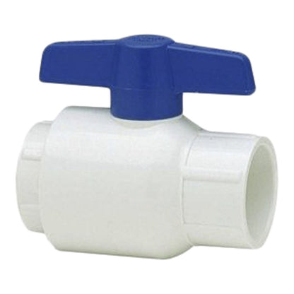 Spears Utility White PVC Ball Valve 1-1/4 in. Socket w/ Blue Handle & EPDM O-Rings