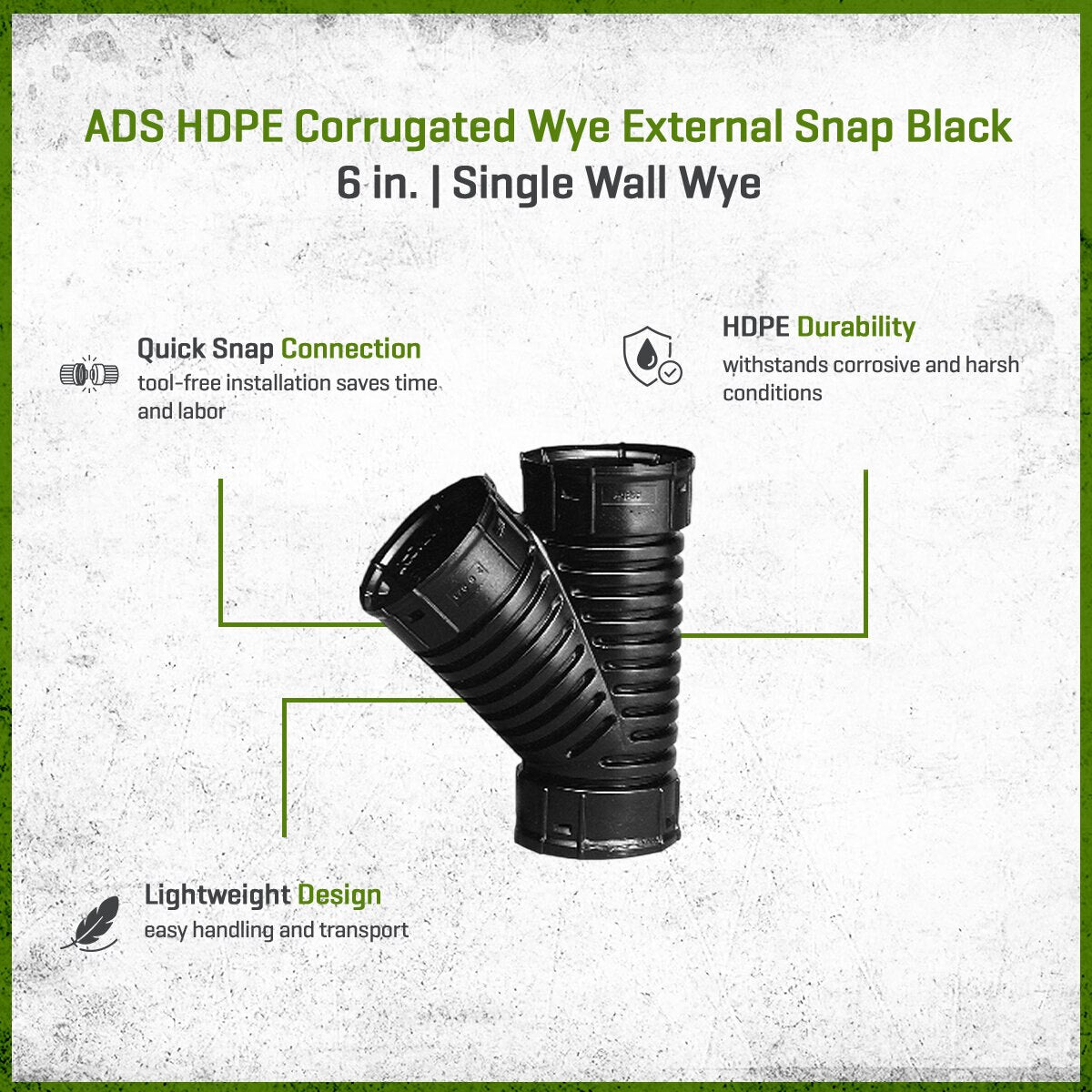 ADS HDPE Corrugated External Snap Wye Black 6 in.