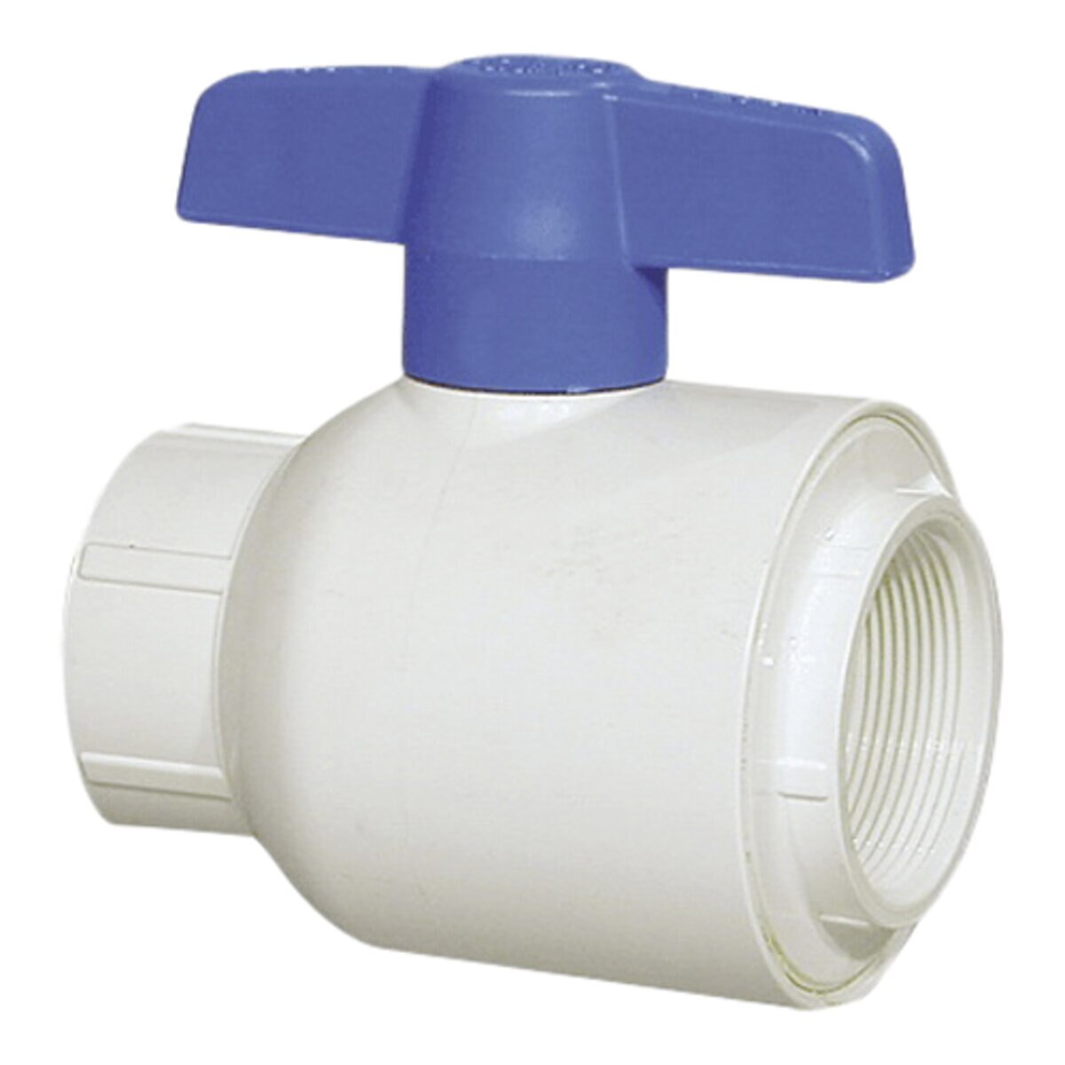 Spears Utility White PVC Ball Valve 1-1/2 in. Socket w/ Blue Handle & EPDM O-Rings