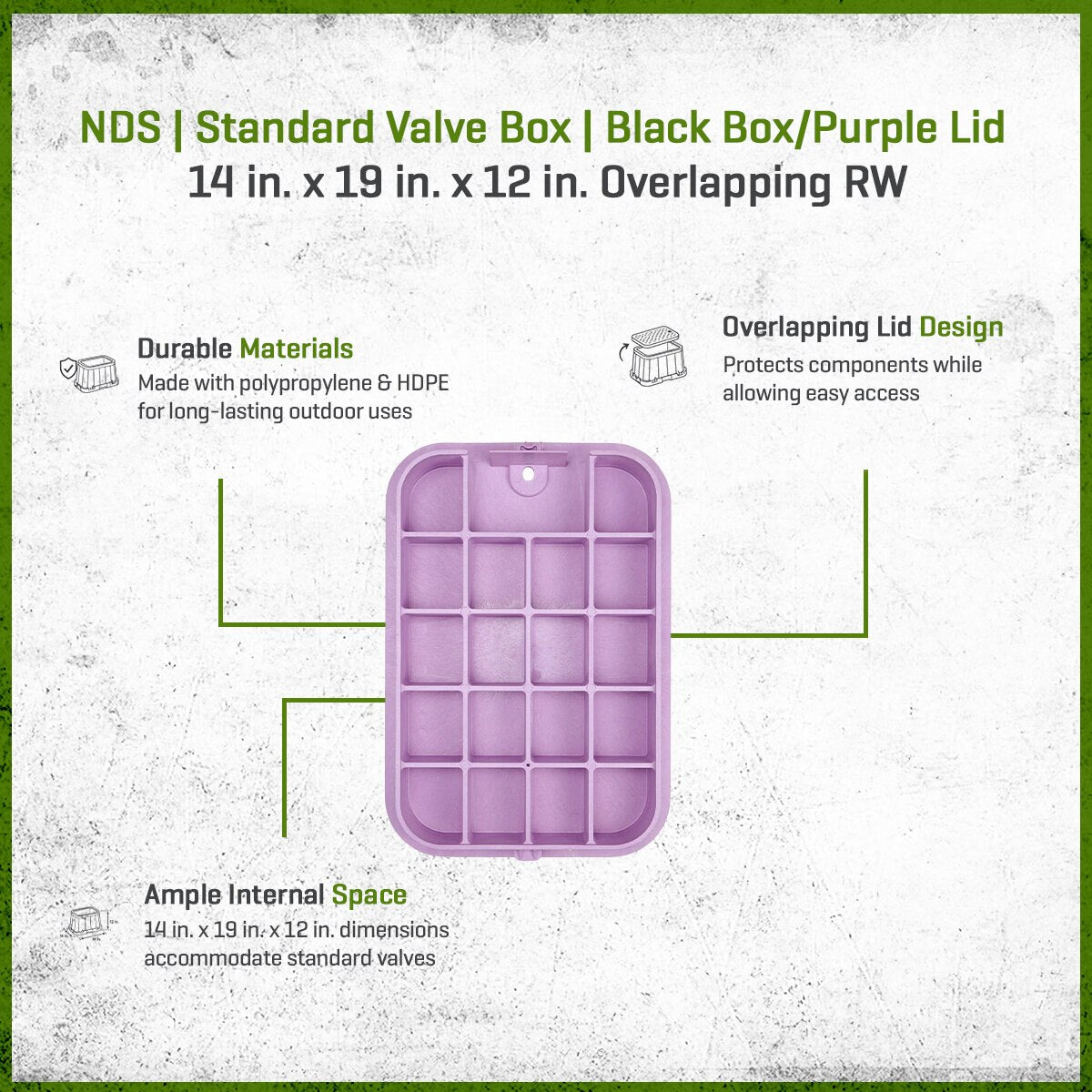 NDS Standard Valve Box Black Box/Purple Lid Retangle 14 in. x 19 in. x 12 in. Overlapping RW
