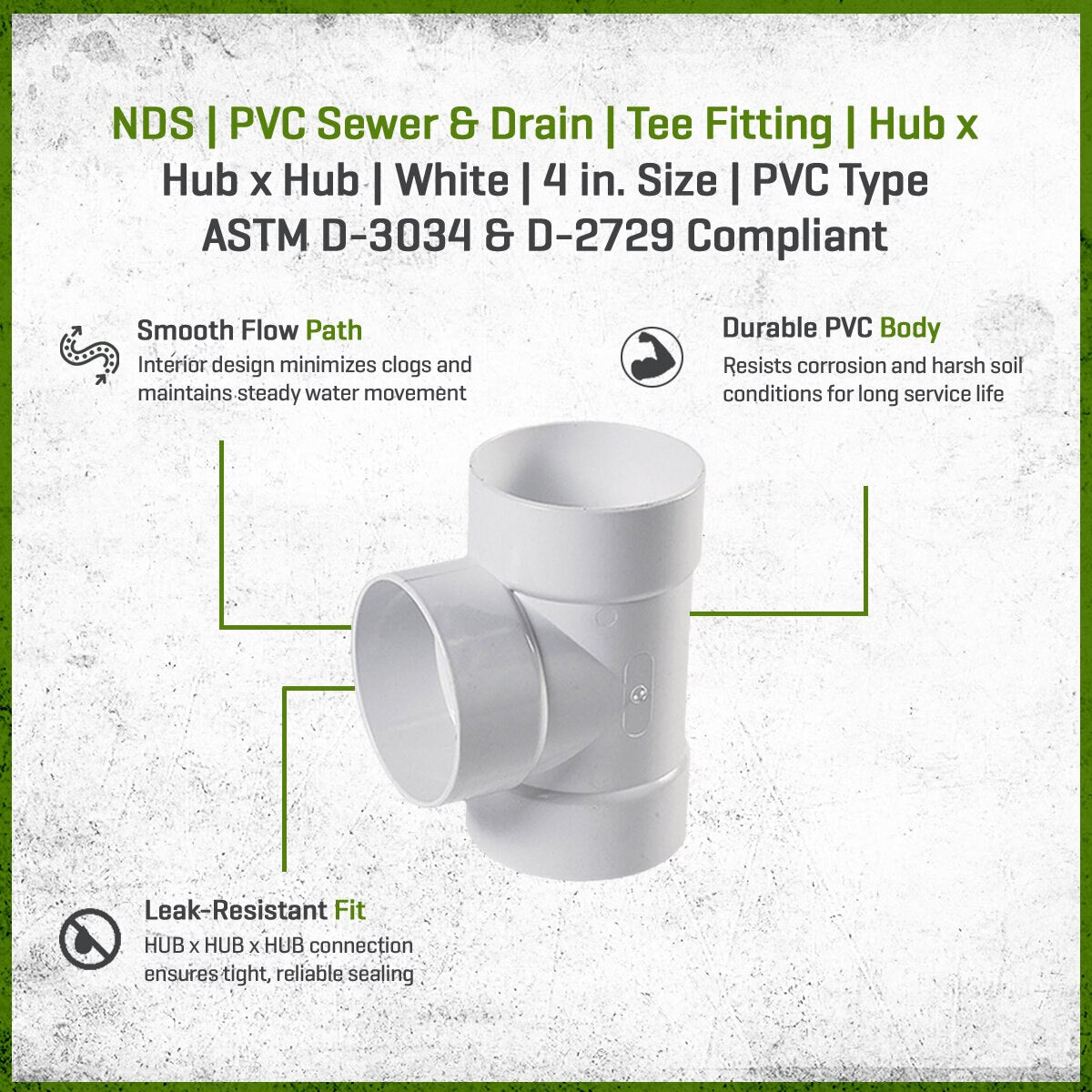 4P01  -NDS PVC S&D Tee HUB x HUB x HUB White 4 in.