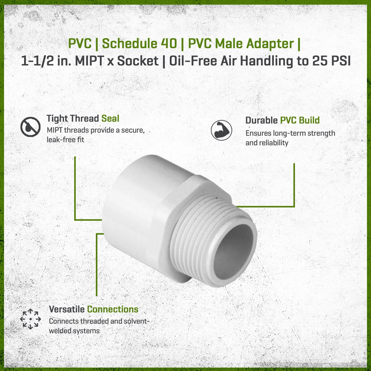 (10) Pack  436-015 Sch 40 PVC Male Adapter 1-1/2 in. MIPT x Socket | Spears
