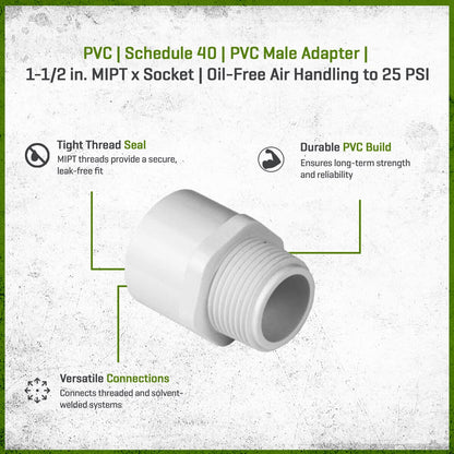 (10) Pack  436-015 Sch 40 PVC Male Adapter 1-1/2 in. MIPT x Socket | Spears
