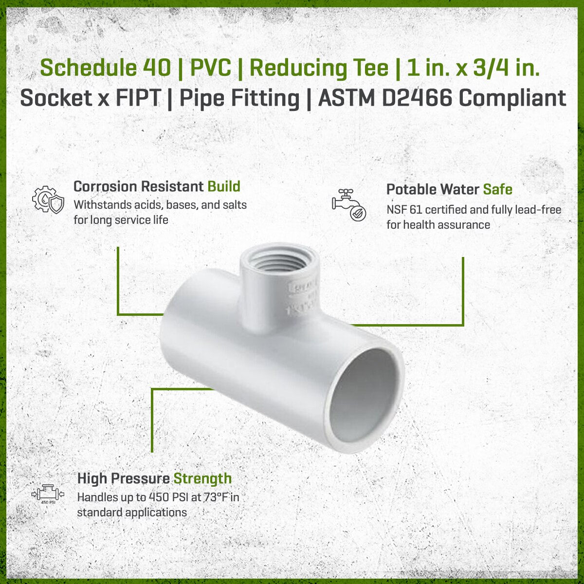 402-131 Sch 40 PVC Reducing Tee 1 in. x 3/4 in. Socket x FIPT | Spears