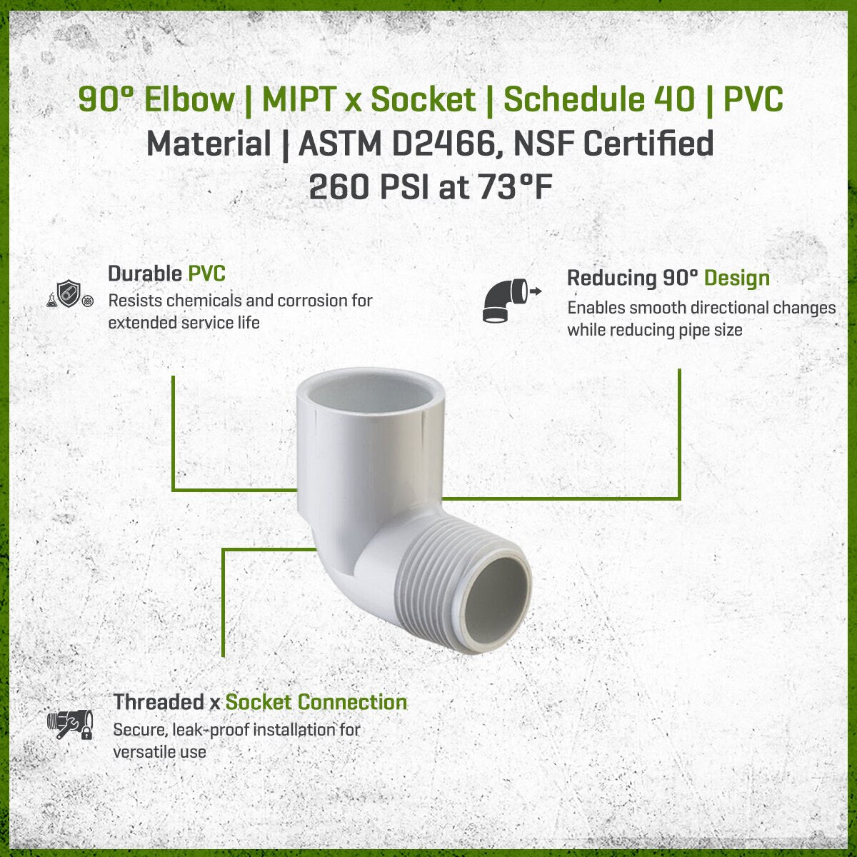 Sch 40 PVC 90 Degree Reducing Street Elbow 3/4 in. x 1/2 in. MIPT x Socket  410-101