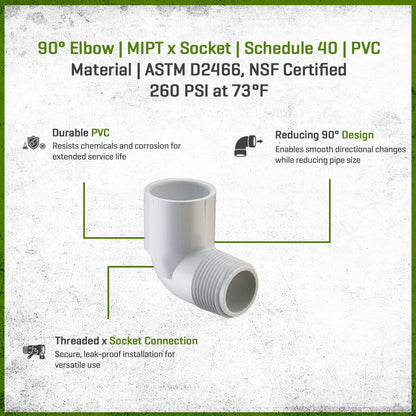 Sch 40 PVC 90 Degree Reducing Street Elbow 3/4 in. x 1/2 in. MIPT x Socket  410-101