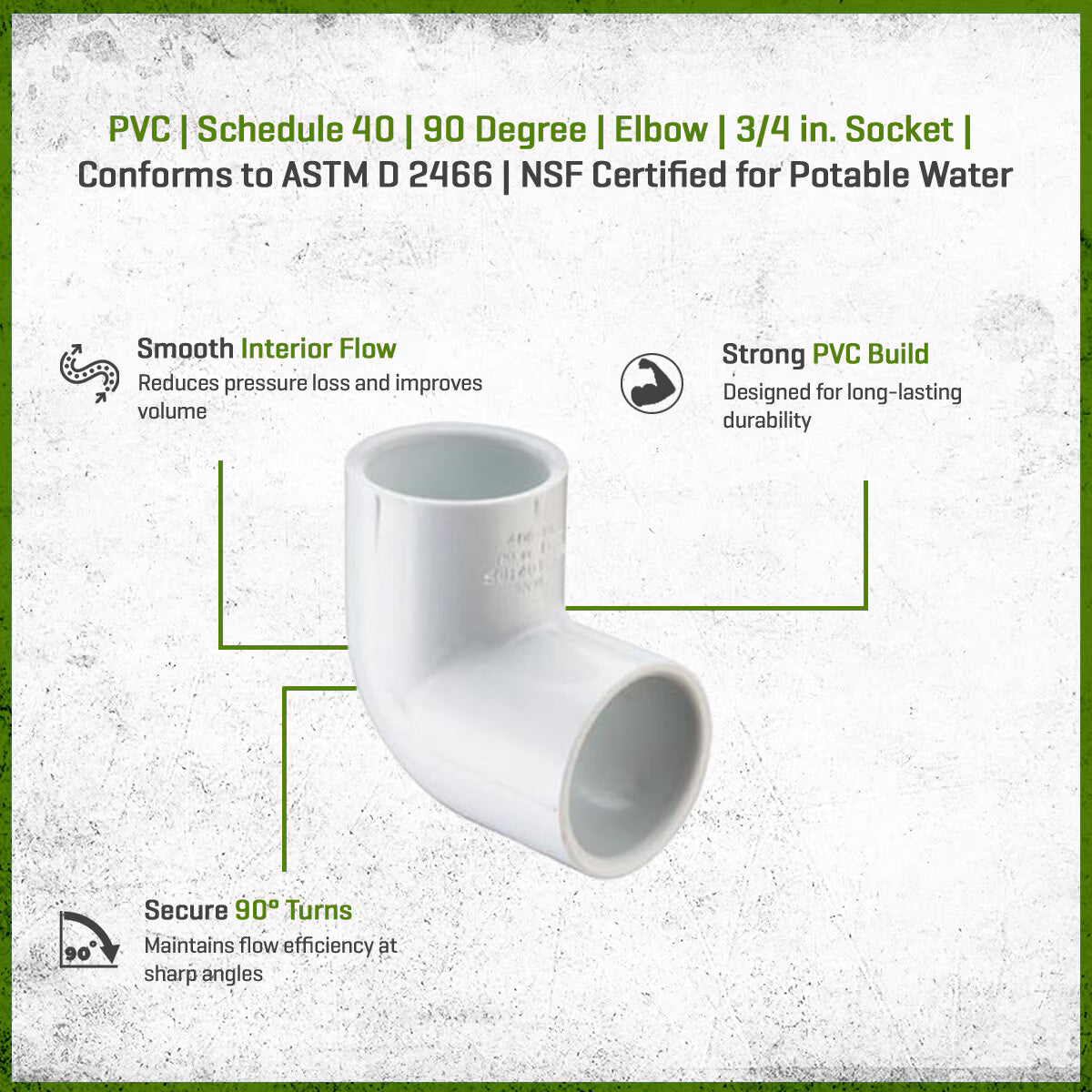 Sch 40 PVC 90 Degree Elbow 3/4 in. Socket