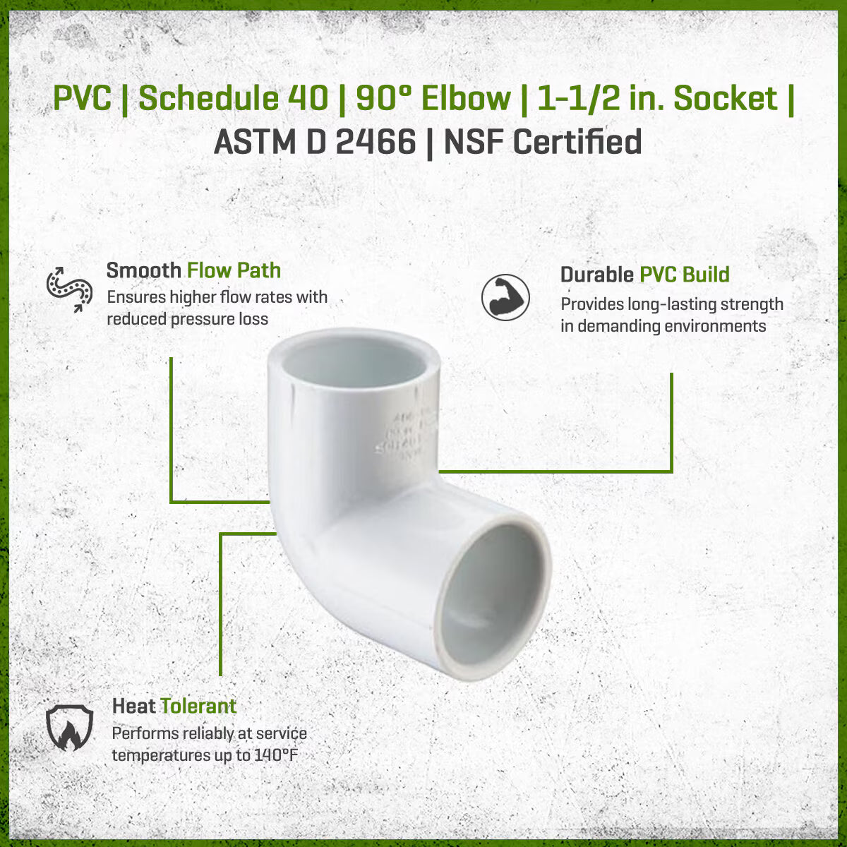 Sch 40 PVC 90 Degree Elbow 1-1/2 in. Socket
