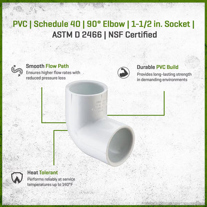Sch 40 PVC 90 Degree Elbow 1-1/2 in. Socket