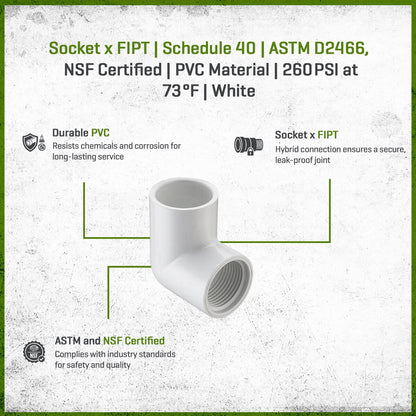 Sch 40 PVC 90 Degree Elbow 1 in. Socket x FIPT | Spears