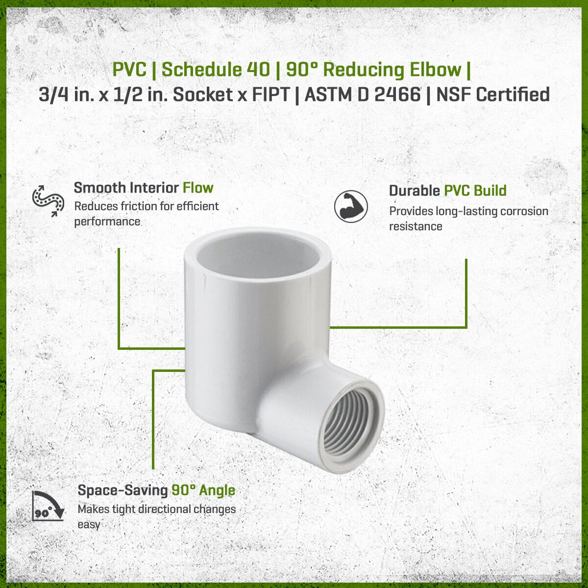 Sch 40 PVC 90 Degree Reducing Elbow 3/4 in. x 1/2 in. Socket x FIPT