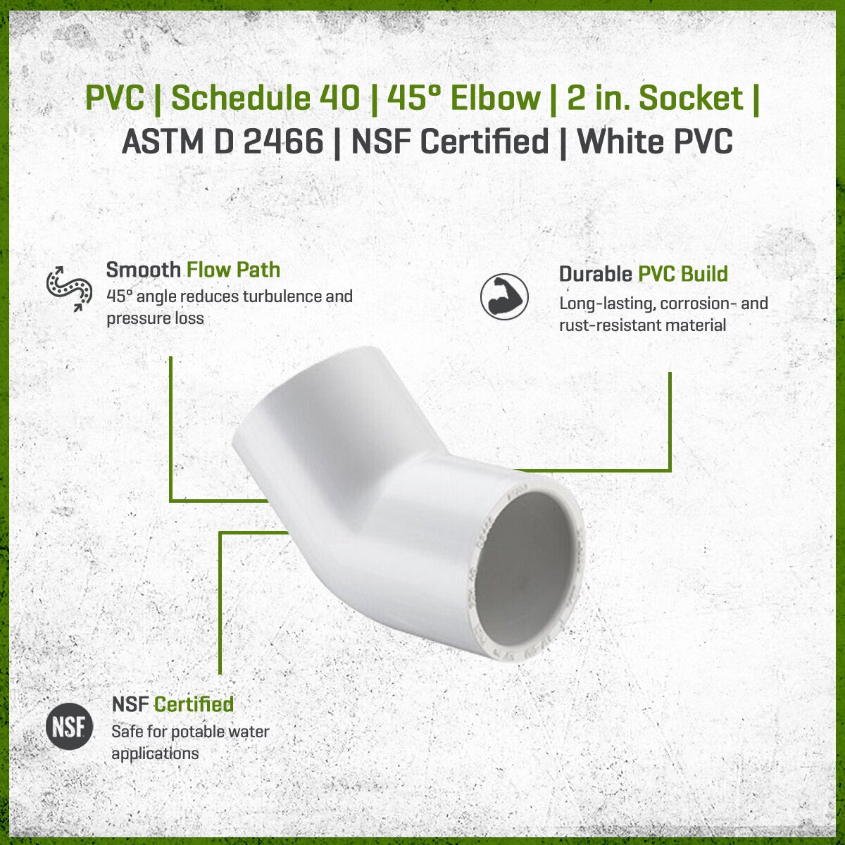 417-020 Sch 40 PVC 45 Degree Elbow 2 in. Socket | Spears