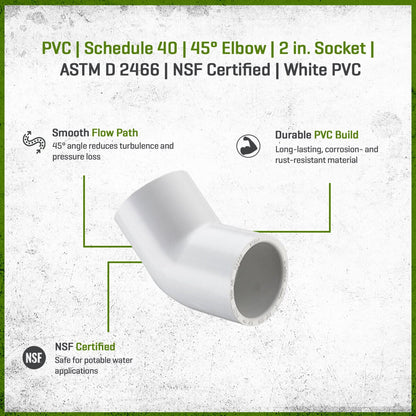 417-020 Sch 40 PVC 45 Degree Elbow 2 in. Socket | Spears
