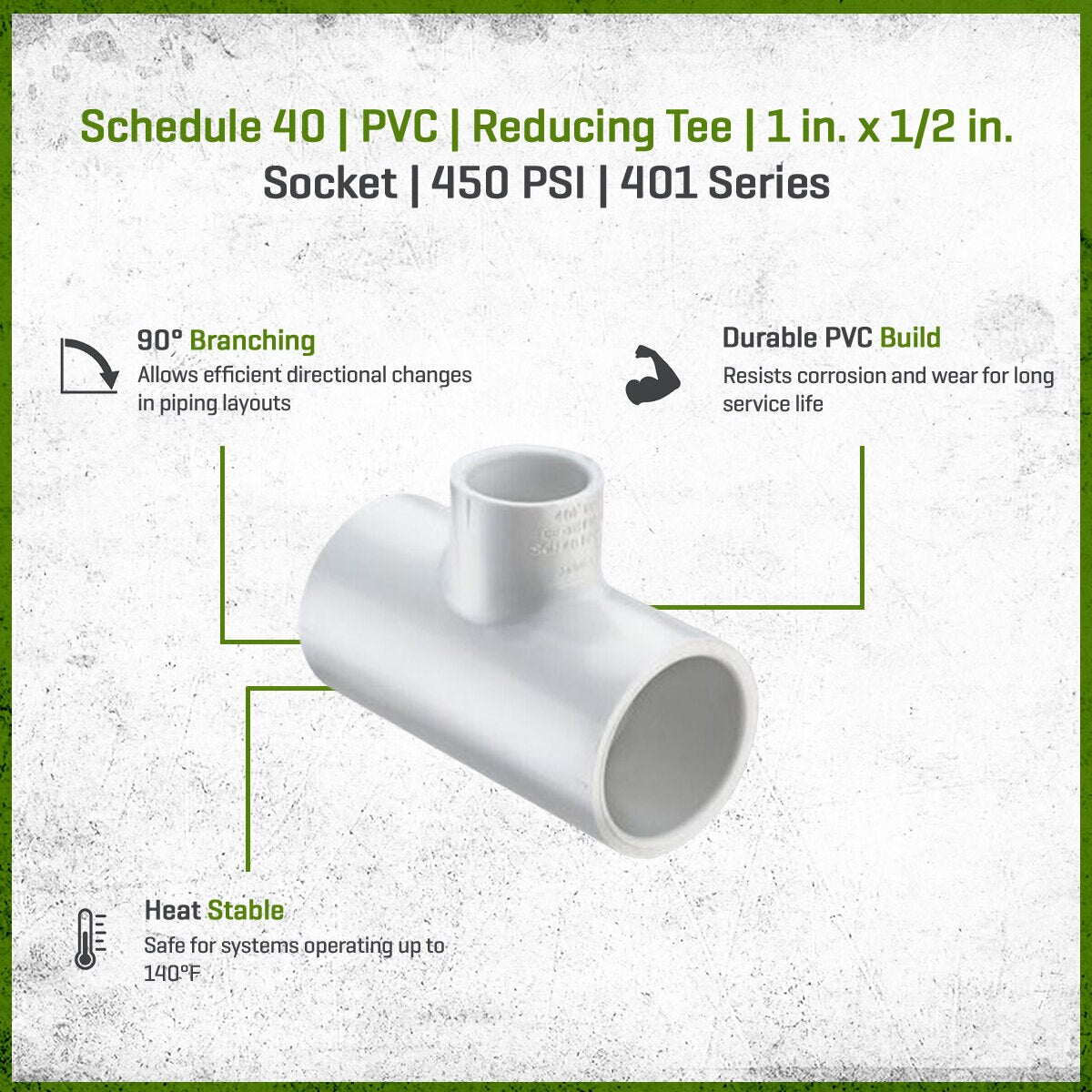401-130 Sch 40 PVC Reducing Tee 1 in. x 1/2 in. Socket | Spears