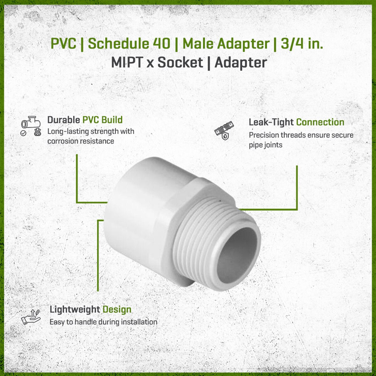 436-007 Sch 40 PVC Male Adapter 3/4 in. MIPT x Socket | Spears