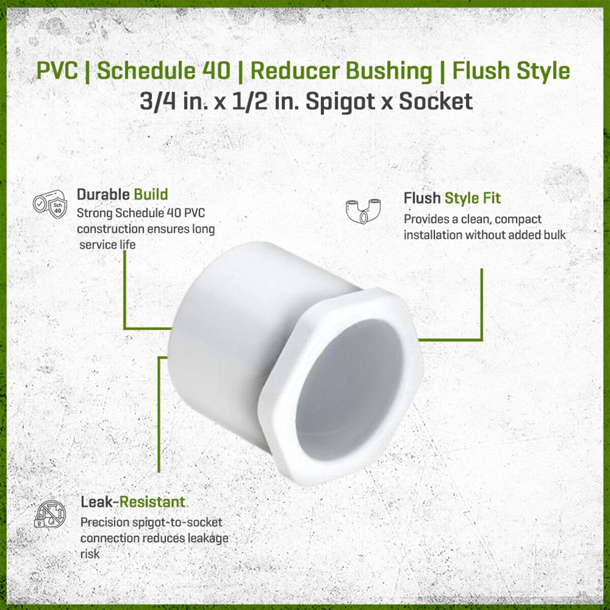 437-101 Sch 40 PVC Reducer Bushing Flush Style 3/4 in. x 1/2 in. Spigot x Socket | Spears