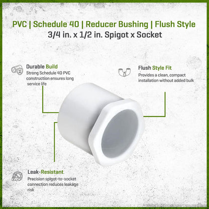 437-101 Sch 40 PVC Reducer Bushing Flush Style 3/4 in. x 1/2 in. Spigot x Socket | Spears