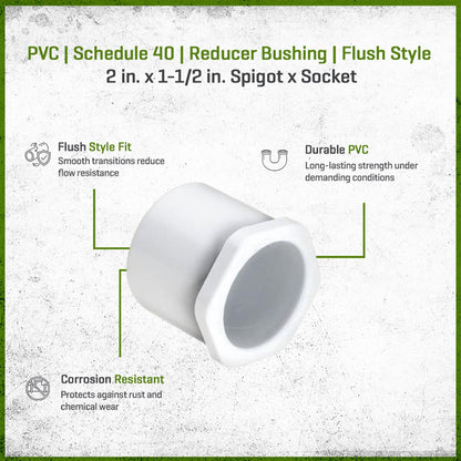 437-251 Sch 40 PVC Reducer Bushing Flush Style 2 in. x 1-1/2 in. Spigot x Socket | Spears