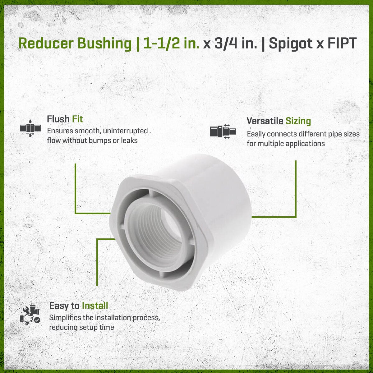438-210 Sch 40 PVC Reducer Bushing Flush Style 1-1/2 in. x 3/4 in. Spigot x FIPT | Spears