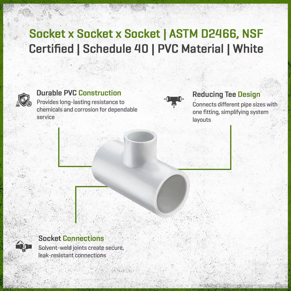401-131 Sch 40 PVC Reducing Tee 1 in. x 3/4 in. Socket | Spears