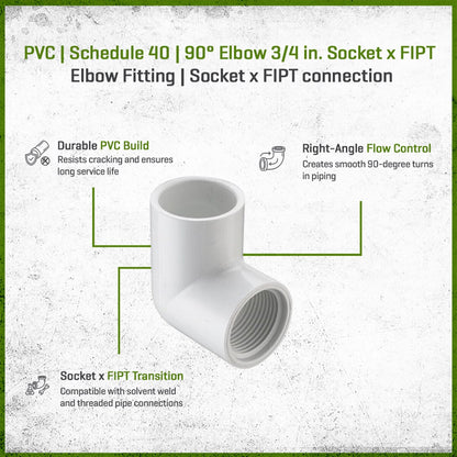 407-007 Sch 40 PVC 90 Degree Elbow 3/4 in. Socket x FIPT | Spears