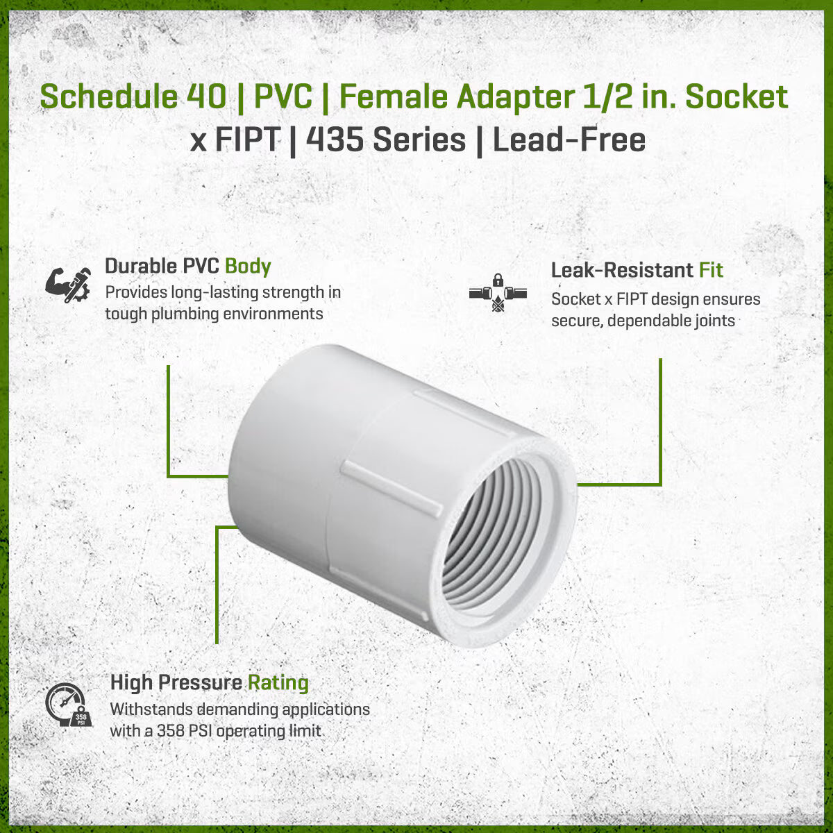 435-005 Sch 40 PVC Female Adapter 1/2 in. Socket x FIPT | Spears