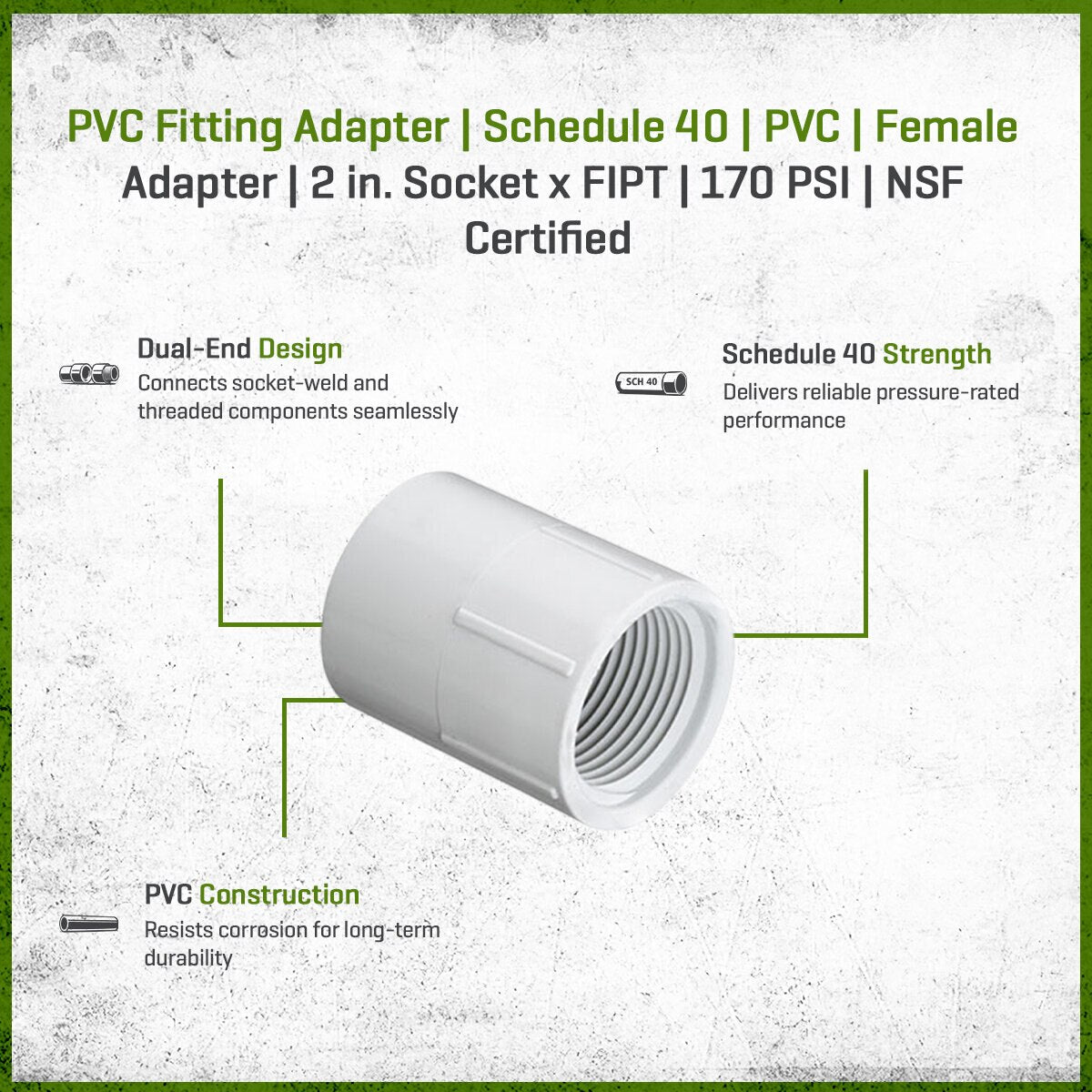 435-020 Sch 40 PVC Female Adapter 2 in. Socket x FIPT | Spears