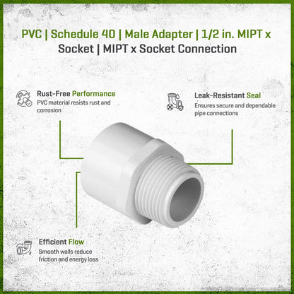 Sch 40 PVC Male Adapter 1/2 in. MIPT x Socket