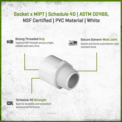 436-012 Sch 40 PVC Male Adapter 1-1/4 in. MIPT x Socket | Spears