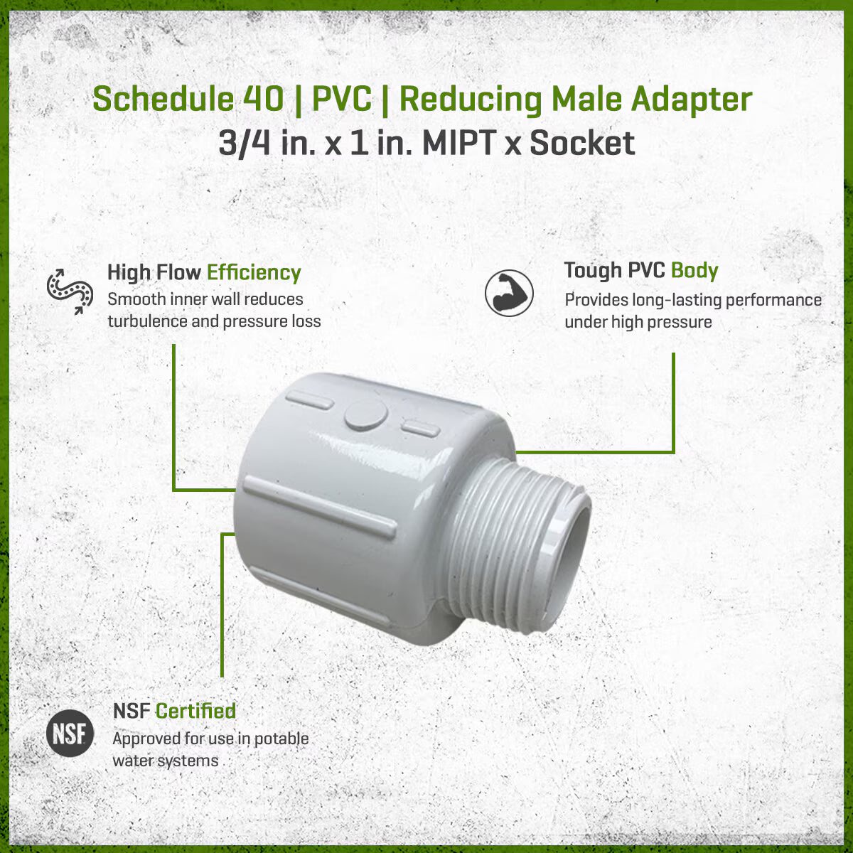 436-102 Sch 40 PVC Reducing Male Adapter 3/4 in. x 1 in. MIPT x Socket | Spears