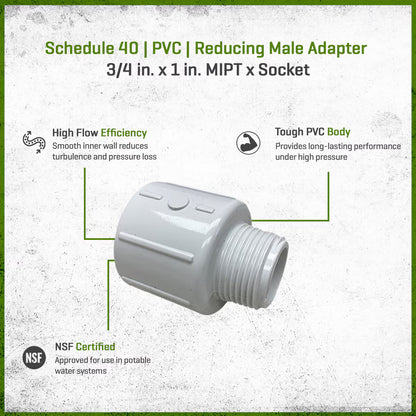 436-102 Sch 40 PVC Reducing Male Adapter 3/4 in. x 1 in. MIPT x Socket | Spears
