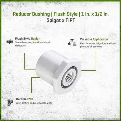 438-130 Sch 40 PVC Reducer Bushing Flush Style 1 in. x 1/2 in. Spigot x FIPT | Spears