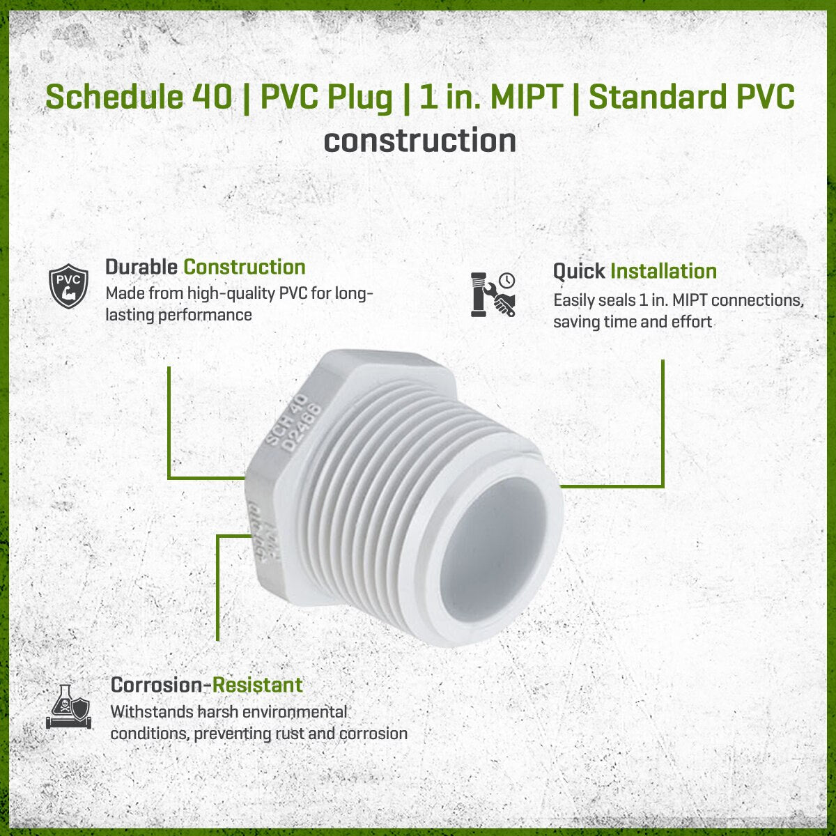 450-010 Sch 40 PVC Plug 1 in. MIPT | Spears