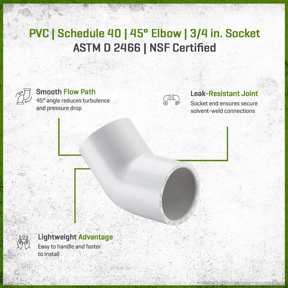 417-007 Sch 40 PVC 45 Degree Elbow 3/4 in. Socket | Spears