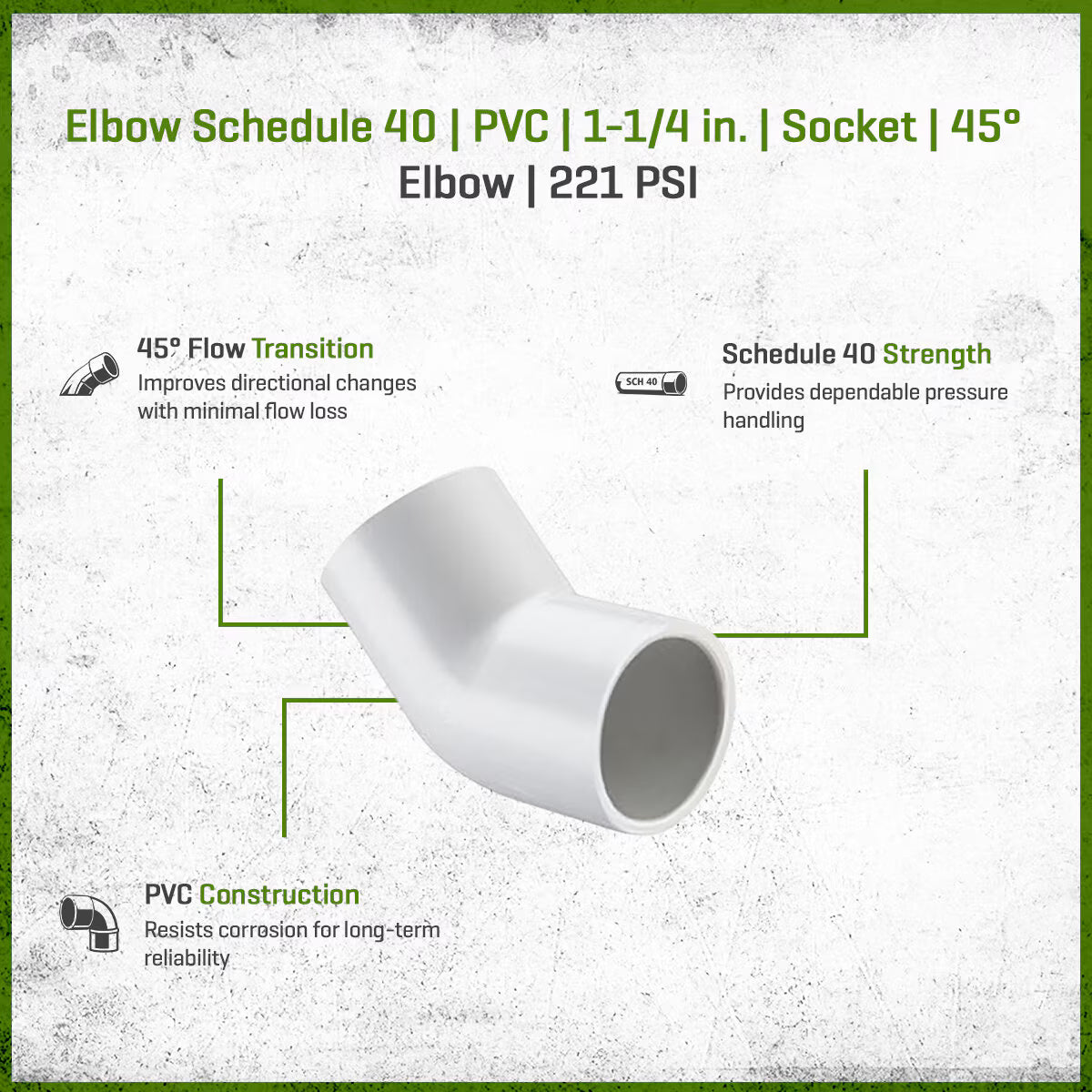417-012 Sch 40 PVC 45 Degree Elbow 1-1/4 in. Socket | Spears