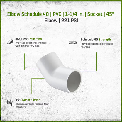 417-012 Sch 40 PVC 45 Degree Elbow 1-1/4 in. Socket | Spears