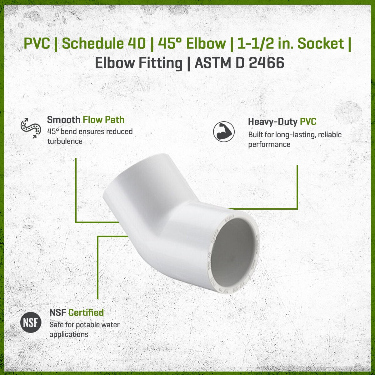417-015 Sch 40 PVC 45 Degree Elbow 1-1/2 in. Socket | Spears