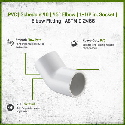 417-015 Sch 40 PVC 45 Degree Elbow 1-1/2 in. Socket | Spears