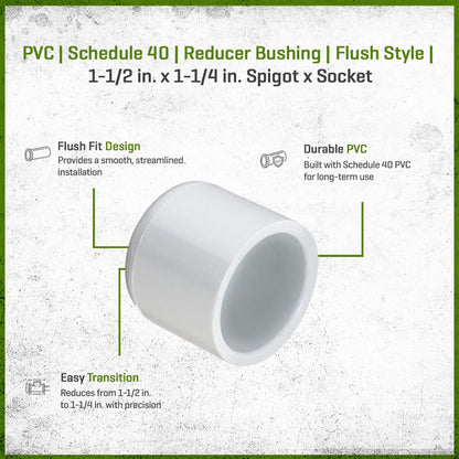 437-212 Sch 40 PVC Reducer Bushing Flush Style 1-1/2 in. x 1-1/4 in. Spigot x Socket | Spears