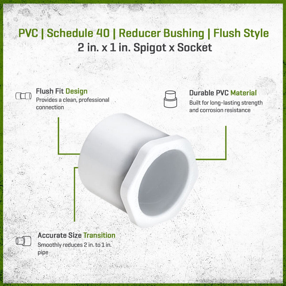 437-249 Sch 40 PVC Reducer Bushing Flush Style 2 in. x 1 in. Spigot x Socket  | Spears