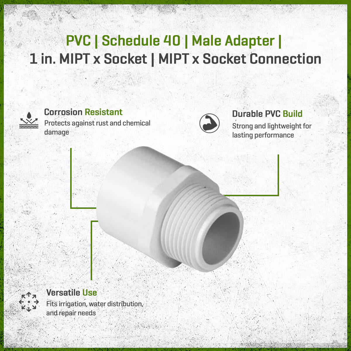 Sch 40 PVC Male Adapter 1 in. MIPT x Socket