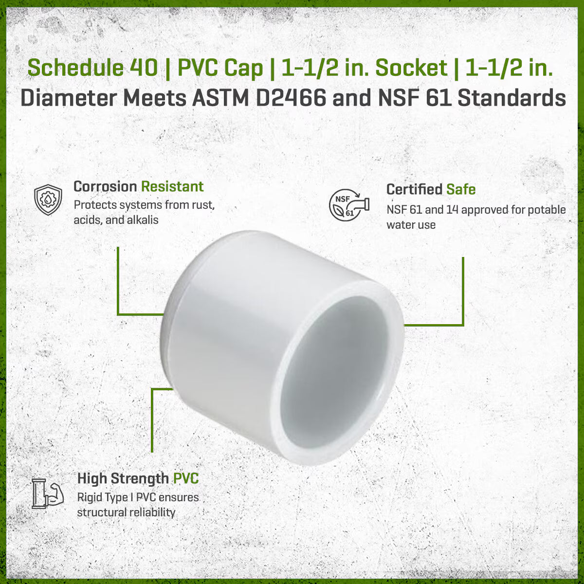 447-015  447-015 Sch 40 PVC Cap 1-1/2 in. Socket| Spears