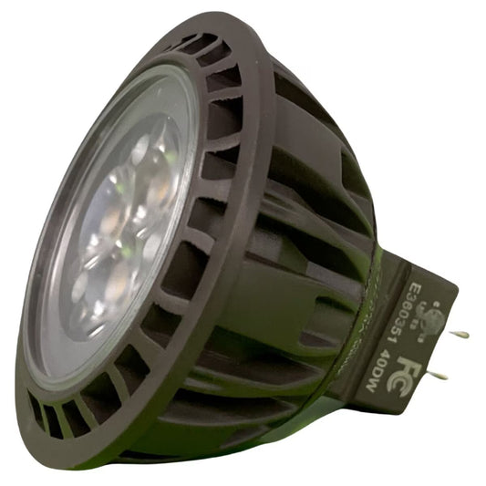 Brilliance MR16 LED Lamp 5W Warm White 3000K 15 Degree Beam Angle, Dimmable, 400 Lumens - Bi-Pin Base, 50,000 Hour Life, Black Finish, 12V LED